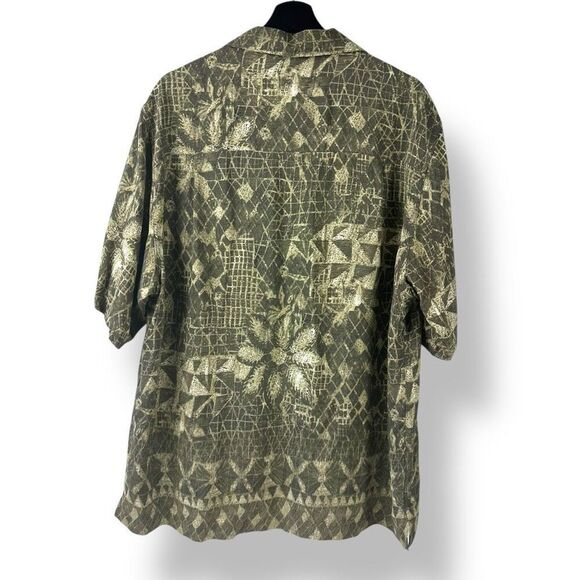 Claiborne Men's L 90's Style Hawaiian Shirt Olive Green Palm Beach Vacation Tiki - Picture 2 of 6